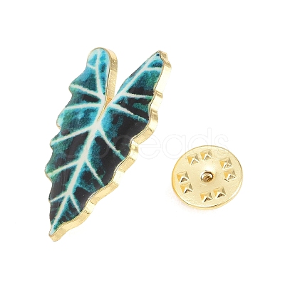 Leaf Shape Alloy Enamel Lapel Pins for Backpack Clothes JEWB-B037-02G-01-1