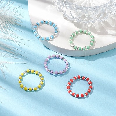 Glass Seed Beads Stretch Rings for Women RJEW-JR00690-1
