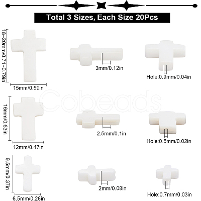 60Pcs 3 Styles Cross Natural Shell Beads BSHE-SC0001-18-1