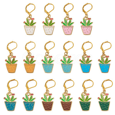 16Pcs 8 Colors Potted Plants Alloy Enamel Locking Stitch Marker HJEW-TAC0093-1