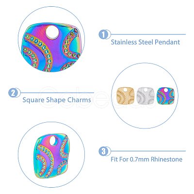 18Pcs 3 Colors 304 Stainless Steel Pendant Rhinestone Settings STAS-DC0014-13-1