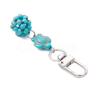 Synthetic Turquoise Beaded Round & Sea Turtle Pendant Decorations HJEW-JM03101-02-1