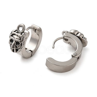 Skull Shape 304 Stainless Steel Hoop Earrings Findings STAS-Q317-01AS-1