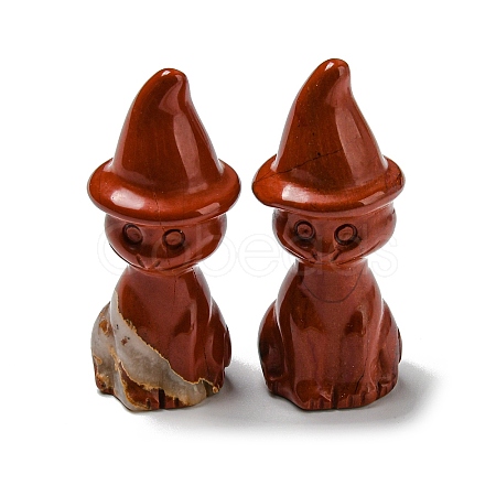 Natural Red Jasper Carved Healing Cat with Witch Hat Figurines DJEW-D012-07E-1