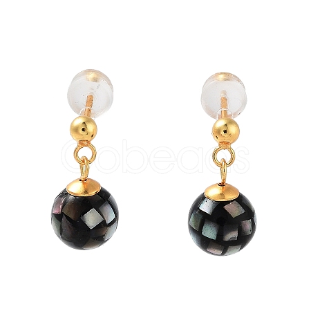 Black Lip Shell Ball Stud Earrings for Women EJEW-E303-41G-1