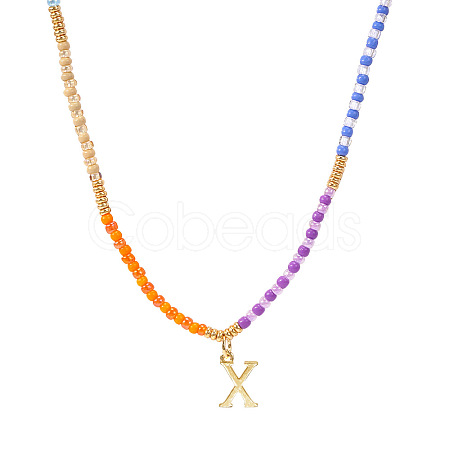 Rainbow Gradient Glass Seed Beaded Necklaces AF2375-24-1