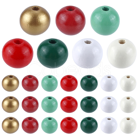 210Pcs 7 Colors Painted Natural Wood Beads WOOD-SP0001-06-1