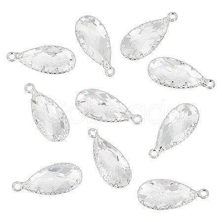 10Pcs Brass Clear Glass Pendants KK-BC0014-08S-1