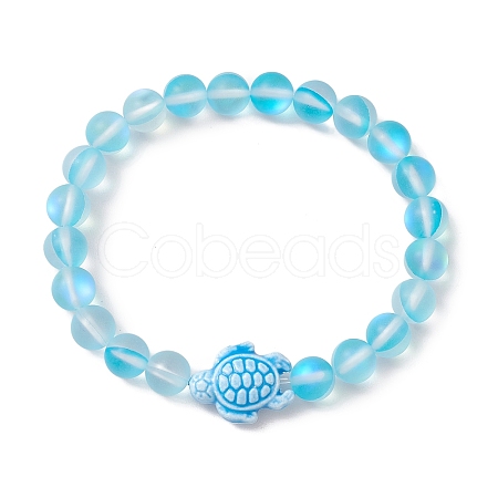 8mm Round Dyed Synthetic Moonstone Beaded Stretch Bracelets BJEW-JB10308-05-1