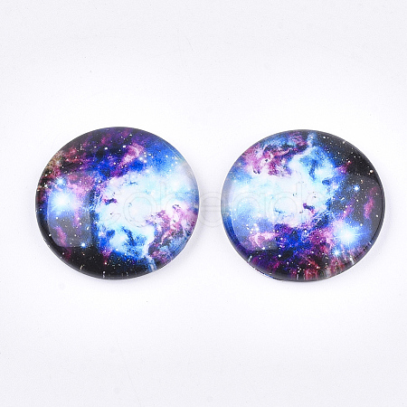 Starry Sky Pattern Printed Glass Cabochons GGLA-N004-25mm-D57-1