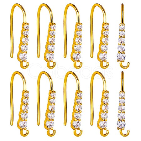 20Pcs Brass Micro Pave Clear Cubic Zirconia Earring Hooks ZIRC-SZ0005-08-1