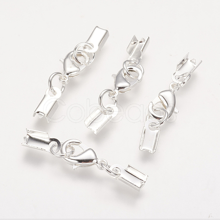 Rack Plating Brass Lobster Claw Clasps with Clip Ends KK-E719-60S-1