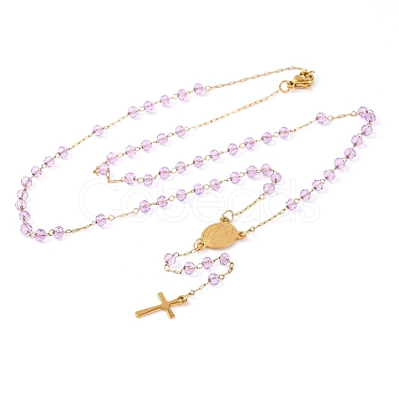 Ion Plating(IP) Crucifix Cross 304 Stainless Steel Rosary Bead Necklaces NJEW-M075-04G-03-1