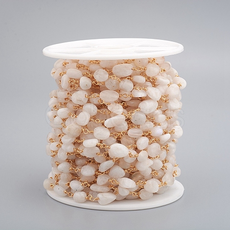 Handmade Natural Rainbow Moonstone Tumbled Stone Beaded Chains CHC-L045-014-1