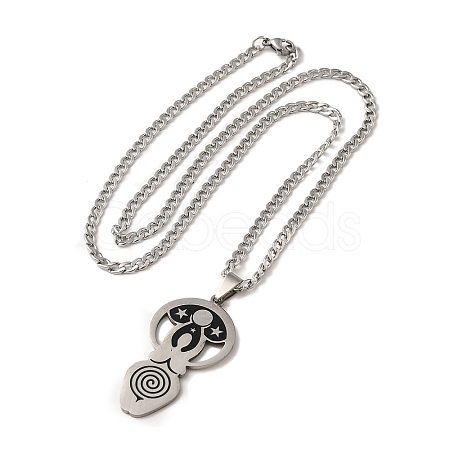 Yoga Theme 201 Stainless Steel Enamel Pendant Necklaces LS-NJEW-D066-07B-P-1