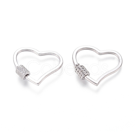 Brass Micro Pave Cubic Zirconia Screw Carabiner Lock Charms ZIRC-I031-15P-1