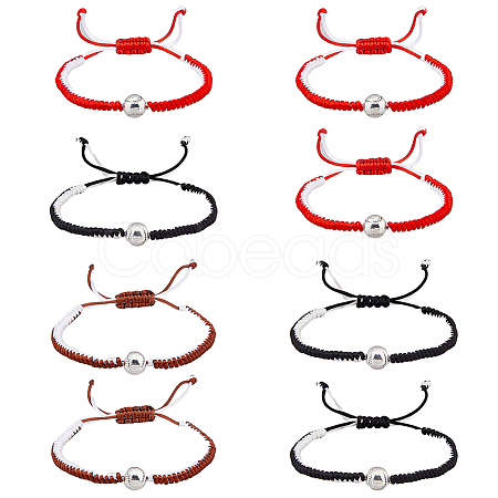 4 Sets 4 Colors Alloy Baseball Braided Bead Bracelets Set BJEW-AN0001-40-1