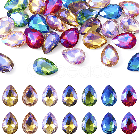 70Pcs 7 Colors Pointed Back Glass Rhinestone Cabochons RGLA-TA0001-06-1