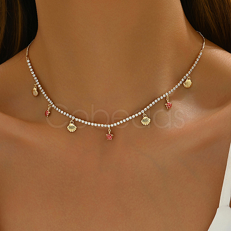 Elegant Ocean Style Brass Clear Cubic Zirconia Turtle Shell Pendant Bib Necklaces for Women Beach Wear RD4972-1