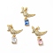 Brass Micro Pave Cubic Zirconia Pendants, with Glass, Bird Charm, Golden, Mixed Color, 36x21x3.5mm, Hole: 5.5x3.5mm