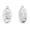 Brass Micro Pave Clear Cubic Zirconia Pendants, Cadmium Free & Nickel Free & Lead Free, Oval with Moon, Real Platinum Plated, 17x8x1.5mm, Hole: 1.2mm