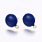 Ion Plating(IP) 304 Stainless Steel Stud Earring Findings, with Loop, Enamel, Flat Round, Golden, Blue, 12.5x10x2mm, Hole: 1.2mm, Pin: 0.8mm