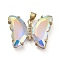 Brass Micro Pave Clear Cubic Zirconia Pendants, with Glass, Butterfly, Golden, Clear AB, 20x26.5x5mm