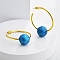 Round Brass Enamel Hoop Earrings for Women, Real 22K Gold Plated, Blue, 38.5x16.5mm