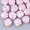 PVC Paillette Cabochons, Cluster Beads, with Glass Seed Beads and Golden Plated Brass Perforated Disc Settings, Flower, Pink, 20~23x10~11mm