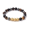 Natural & Synthetic Mixed Gemstone & Alloy Beaded Stretch Bracelet, Golden, Inner Diameter: 2-1/8 inch(5.5cm)