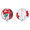 Transparent Glass Enamel Beads, Hand Drawn Beads, Round with Flower, Red, 13~14x12x11mm, Hole: 1.6mm