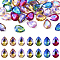 70Pcs 7 Colors Pointed Back Glass Rhinestone Cabochons, Back Plated, Faceted, AB Color Plated, Drop, Mixed Color, 18x13x5.5mm, 10pcs/color