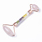 Natural Rose Quartz Massage Tools, Facial Rollers, with K9 Glass & Gemstone Chips & Zinc Alloy Findings, Rose Gold, 144x56x19.5mm