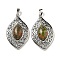 Natural Unakite Pendants, Rack Plating Brass Hollow Horse Eye Charms, Cadmium Free & Lead Free, Platinum, 48x28.5x8.5mm, Hole: 7.5x5mm