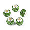 Handmade Polymer Clay Rhinestone European Beads, with Silver Tone CCB Plastic Double Cores, Large Hole Beads, Rondelle, Peridot, 12.5~13x10mm, Hole: 4.5mm