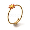 Daisy 304 Stainless Steel Enamel Open Cuff Rings for Women RJEW-M061-01G-07-2