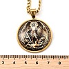 201 Stainless Steel Glass Flat Round with Archangel Michael Pendant Necklaces for Women NJEW-M105-09G-3