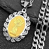 Oval with Virgin Pattern 201 Stainless Steel Pendant Necklaces for Men Women NJEW-K283-22G-1