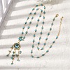Boho Brass Resin Blue Evil Eye Pendant Necklaces with Dyed Natural Howlite Chip Tassel NJEW-L014-01G-1
