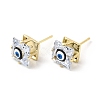 Square Glass with Enamel Evil Eye Stud Earrings EJEW-P210-03G-05-1