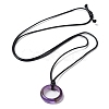 Natural Amethyst Ring Pendant Necklace with Waxed Cords NJEW-R262-01A-06-2