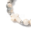 Baking Paint Synthetic Turquoise Round & Cross Beads Stretch Bracelets for Men Women BJEW-JB12339-03-3