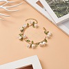 Shell Pearl Flower with Leaf Charm Bracelet with Bar Link Chains BJEW-TA00215-2