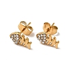 Rhinestone Fishbone Stud Earrings with 316 Surgical Stainless Steel Pins EJEW-A081-13G-2