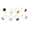 304 Stainless Steel with Glass Cuff Rings for Women RJEW-K309-41C-5