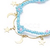 Brass Moon and Star Charms & Seed Flower Double Layer Multi-strand Bracelet for Women BJEW-JB08849-4