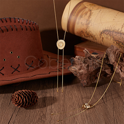 2Pcs Adjustable Brass Curb Chains Cowboy Hat Sweater Lariat Necklaces NJEW-UN0001-78G-1