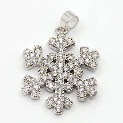 CZ Christmas Jewelry Brass Micro Pave Cubic Zirconia Snowflake Pendants ZIRC-M026-01P-1