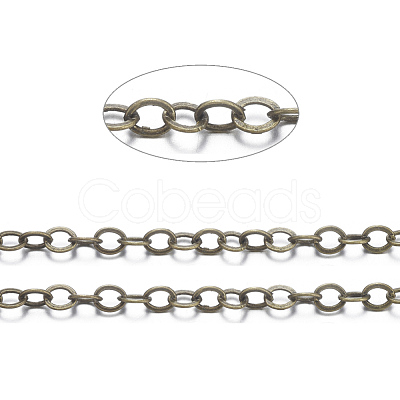 Brass Flat Oval Cable Chains CHC025Y-AB-1