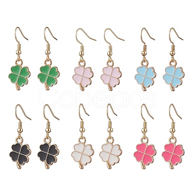 Clover Alloy Enamel Dangle Earrings EJEW-JE06614-1